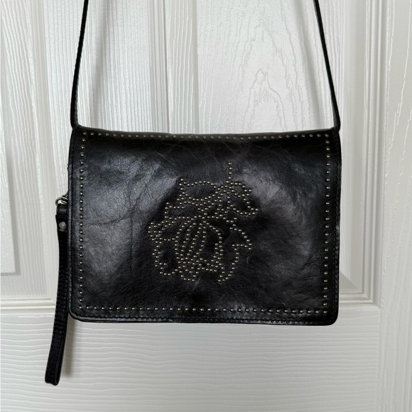 Patricia Nash Lanza Studded Floral Leather Crossbody Bag Black - Picture 1 of 16